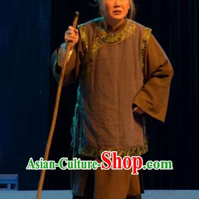 Chinese Jin Opera Country Woman Garment Costumes and Headdress Da Hu Ji Traditional Shanxi Opera Elderly Female Apparels Dame Dress