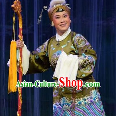 Chinese Jin Opera Laodan Garment Costumes and Headdress Mu Guiying Command Traditional Shanxi Opera Dowager Countess Apparels Elderly Woman Dress