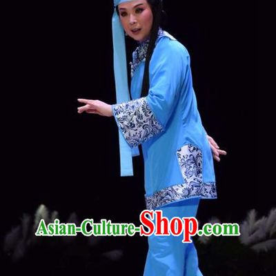 Chinese Jin Opera Distress Female Garment Costumes and Headdress The Legend of Jin E Traditional Shanxi Opera Country Woman Apparels Maid Dress