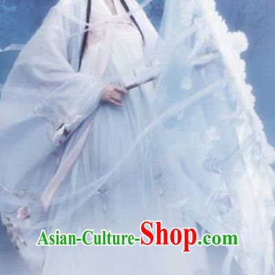 Chinese Drama Ancient Goddess White Dress Traditional Hanfu Apparels Tang Dynasty Royal Princess Historical Costumes and Headpieces