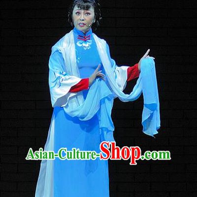 Chinese Jin Opera Hua Tan Song Lian Garment Costumes and Headdress Red Lantern Traditional Shanxi Opera Young Female Apparels Diva Blue Dress