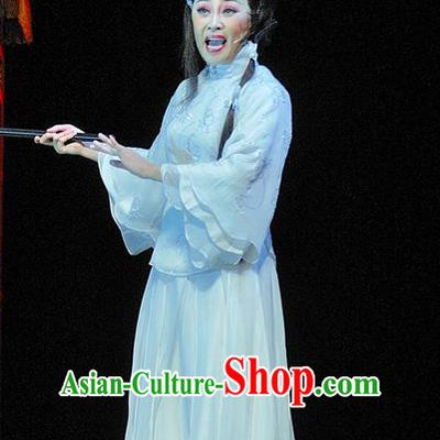 Chinese Jin Opera Hua Tan Garment Costumes and Headdress Red Lantern Traditional Shanxi Opera Young Female Apparels Song Lian White Dress