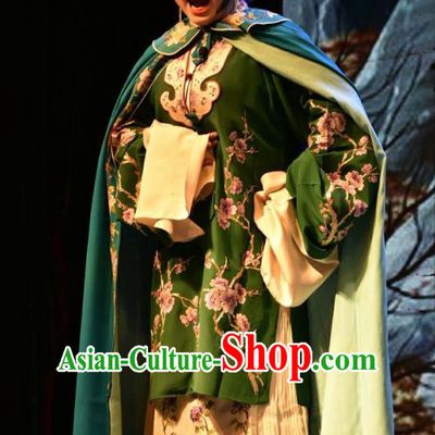 Chinese Jin Opera Young Female Garment Costumes and Headdress Shi Zi Jing Feng Traditional Shanxi Opera Actress Apparels Hua Tan Green Dress
