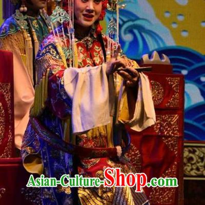 Chinese Jin Opera Hua Tan Garment Costumes and Headdress Ming Gong Duan Traditional Shanxi Opera Actress Apparels Royal Princess Dress