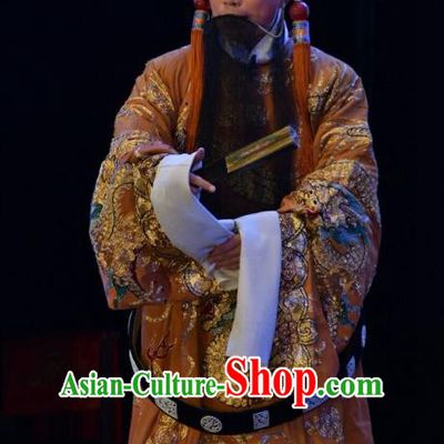 Wei Shui River Chinese Shanxi Opera King Ji Chang Apparels Costumes and Headpieces Traditional Jin Opera Elderly Male Garment Monarch Clothing