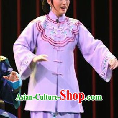 Chinese Shandong Opera Young Mistress Garment Costumes and Headdress You Bai Chuan Traditional Lu Opera Actress Apparels Dame Purple Dress