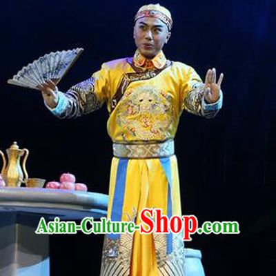 You Bai Chuan Chinese Lu Opera Young Male Apparels Costumes and Headpieces Traditional Shandong Opera Monarch Garment Qing Dynasty Emperor Tongzhi Clothing