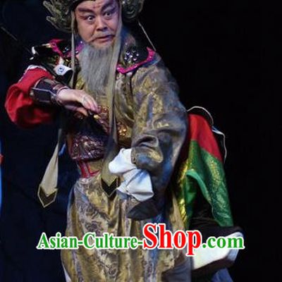 Hua Long Dian Jing Chinese Lu Opera Elderly Man Chang He Apparels Costumes and Headpieces Traditional Shandong Opera Laosheng Garment General Clothing