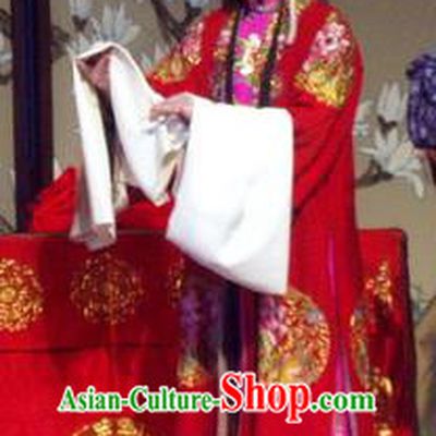 Chinese Henan Opera Young Beauty Dou Qiaojie Garment Costumes and Headdress Pao Bian Jing Traditional Qu Opera Actress Apparels Diva Red Dress