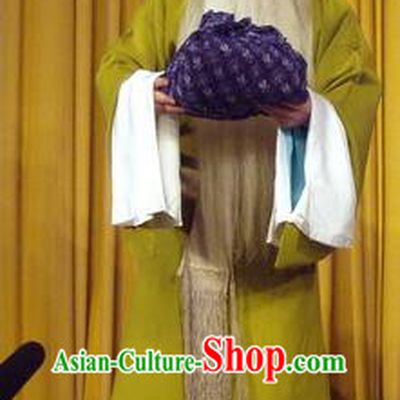 Pao Bian Jing Chinese Qu Opera Elderly Male Apparels Costumes and Headpieces Traditional Henan Opera Laosheng Garment Dou Jiucheng Clothing