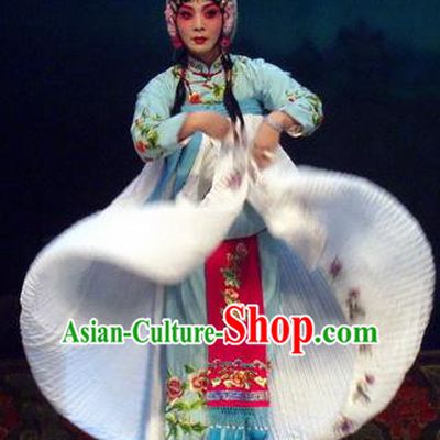 Chinese Henan Opera Hua Tan Dou Qiaojie Garment Costumes and Headdress Pao Bian Jing Traditional Qu Opera Actress Apparels Young Beauty Dress