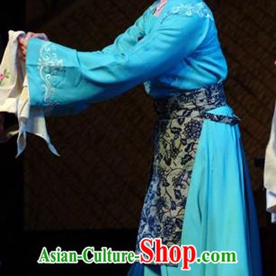 Chinese Shandong Opera Country Woman Garment Costumes and Headdress Hua Long Dian Jing Traditional Lu Opera Young Female Apparels Actress Si Niang Blue Dress