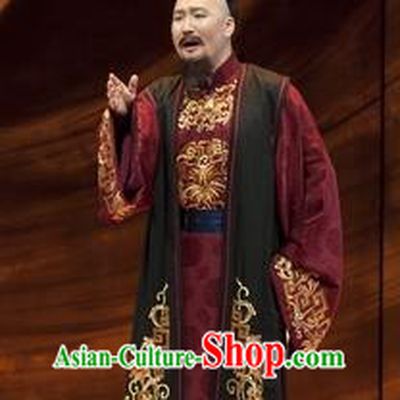 Huang Ye Hong Lou Chinese Qu Opera Milord Jia Zhen Apparels Costumes and Headpieces Traditional Henan Opera Elderly Male Garment Laosheng Clothing