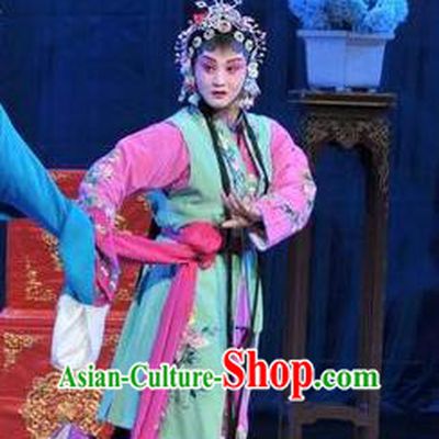 Chinese Shandong Opera Maid Lady Garment Costumes and Headdress Forced Marriage Traditional Lu Opera Servant Girl Apparels Xiaodan Chun Mei Dress