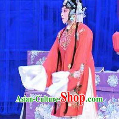 Chinese Shandong Opera Actress Garment Costumes and Headdress Forced Marriage Traditional Lu Opera Hua Tan Apparels Diva Hong Meirong Red Dress