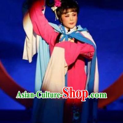 Chinese Shandong Opera Actress Garment Costumes and Headdress Chang Bai Han Ru Traditional Lu Opera Hua Tan Apparels Diva Jiang Hanqiu Dress