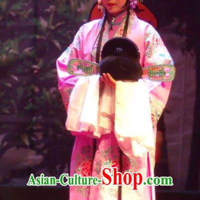 Chinese Henan Opera Hua Tan Garment Costumes and Headdress Cao Duan Huan Xiang Traditional Qu Opera Actress Apparels Diva Pink Dress
