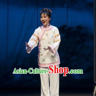 Chinese Beijing Opera Village Girl Garment Costumes and Headdress The Snuff Bottle Traditional Qu Opera Xiaodan Apparels Young Lady Nie Liuniang Dress