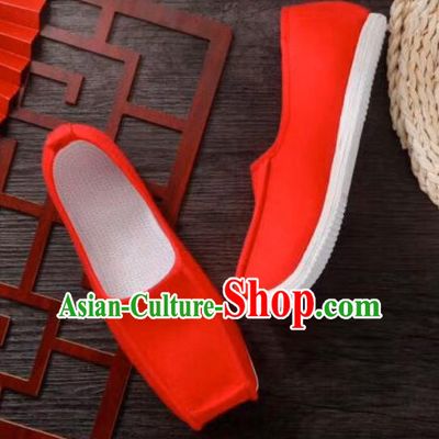 Chinese Handmade Red Cloth Shoes Traditional Han Dynasty Wedding Hanfu Shoes Ancient Scholar Multilayer Soles Shoes