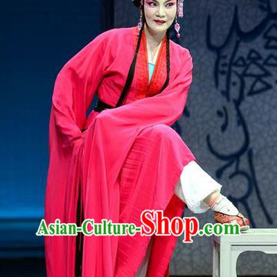 Chinese Han Opera Actress Pan Jinlian Garment Jin Lian Costumes and Headdress Traditional Hubei Hanchu Opera Diva Apparels Young Mistress Red Dress