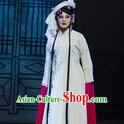 Chinese Han Opera Distress Woman Garment Jin Lian Costumes and Headdress Traditional Hubei Hanchu Opera Young Female Apparels Diva Pan Jinlian Dress