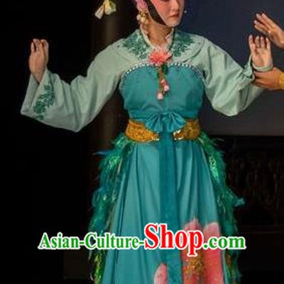 Chinese Han Opera Young Beauty Garment Ni Chang Chang Ge Costumes and Headdress Traditional Hubei Hanchu Opera Hua Tan Apparels Diva Yang Yuhuan Blue Dress