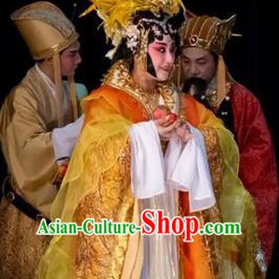 Chinese Han Opera Diva Yang Yuhuan Garment Ni Chang Chang Ge Costumes and Headdress Traditional Hubei Hanchu Opera Hua Tan Apparels Imperial Concubine Dress