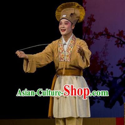 Shi Qi Chinese Hubei Hanchu Opera Young Male Apparels Costumes and Headpieces Traditional Han Opera Garment Merchant Tang Er Clothing