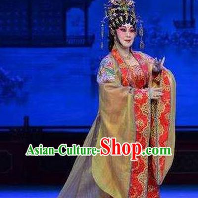 Chinese Cantonese Opera Palace Woman Garment The Long Regret Costumes and Headdress Traditional Guangdong Opera Imperial Concubine Apparels Diva Dress