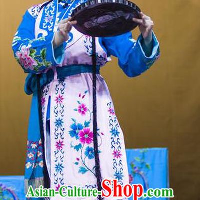 Chinese Han Opera Servant Girl Garment Gua Hua Costumes and Headdress Traditional Hubei Hanchu Opera Xiaodan Apparels Maid Lady Dress