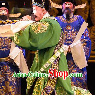 Yu Zhou Feng Chinese Hubei Hanchu Opera Chou Role Apparels Costumes and Headpieces Traditional Han Opera Clown Garment Official Clothing