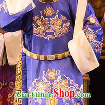 Yu Zhou Feng Chinese Hubei Hanchu Opera Minister Apparels Costumes and Headpieces Traditional Han Opera Clown Garment Official Blue Clothing