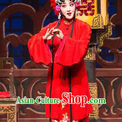 Chinese Han Opera Actress Garment Yu Zhou Feng Zhao Yanrong Costumes and Headdress Traditional Hubei Hanchu Opera Hua Tan Apparels Bride Red Dress
