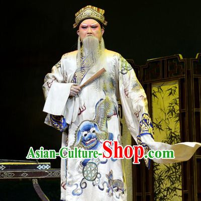 Baili Xi Ren Qi Chinese Hubei Hanchu Opera Laosheng Apparels Costumes and Headpieces Traditional Han Opera Elderly Male Garment Official Clothing