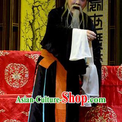Baili Xi Ren Qi Chinese Hubei Hanchu Opera Old Man Apparels Costumes and Headpieces Traditional Han Opera Elderly Male Garment Laosheng Clothing