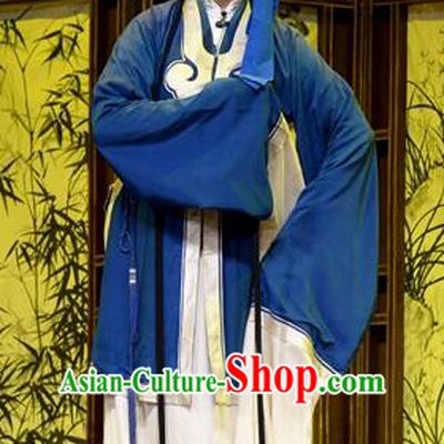 Chinese Han Opera Young Female Garment Baili Xi Ren Qi Costumes and Headdress Traditional Hubei Hanchu Opera Distress Woman Apparels Blue Dress