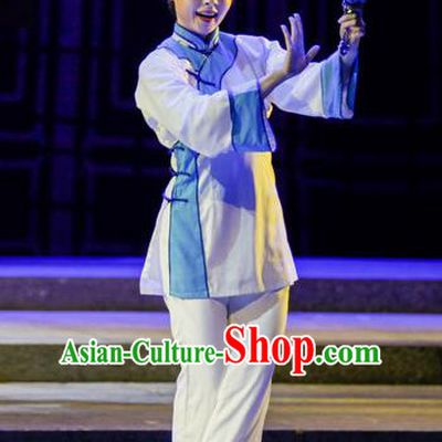 Chinese Han Opera Huadan Garment Shi Niang Costumes and Headdress Traditional Hubei Hanchu Opera Young Female Apparels Actress Dress