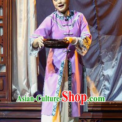 Chinese Han Opera Actress Garment Shi Niang Costumes and Headdress Traditional Hubei Hanchu Opera Young Woman Apparels Lilac Dress