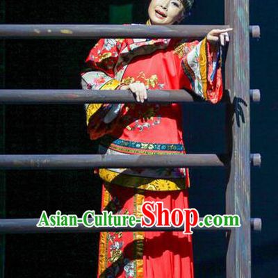 Chinese Han Opera Hua Tan Wedding Garment Shi Niang Costumes and Headdress Traditional Hubei Hanchu Opera Young Female Apparels Bride Red Dress