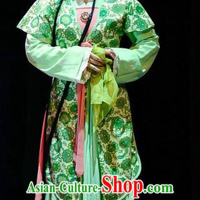 Chinese Han Opera Young Female Garment Jin Lian Costumes and Headdress Traditional Hubei Hanchu Opera Actress Apparels Green Dress