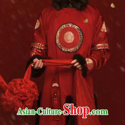 Chinese Traditional Wedding Hanfu Apparels Ancient Qing Dynasty Noble Prince Historical Costumes and Hat for Men