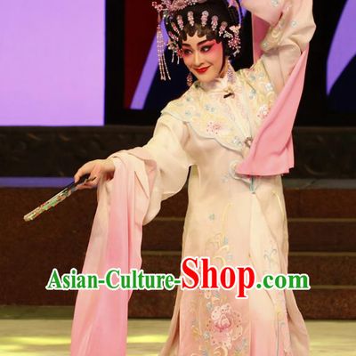 Chinese Cantonese Opera Rich Lady Du Liniang Garment The Peony Pavilion Costumes and Headdress Traditional Guangdong Opera Diva Apparels Hua Tan Dress