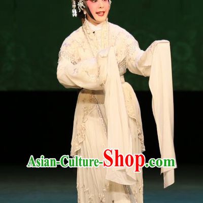 Chinese Cantonese Opera Young Mistress Garment The Fairy Tale of White Snake Costumes and Headdress Traditional Guangdong Opera Hua Tan Apparels Bai Suzhen Dress