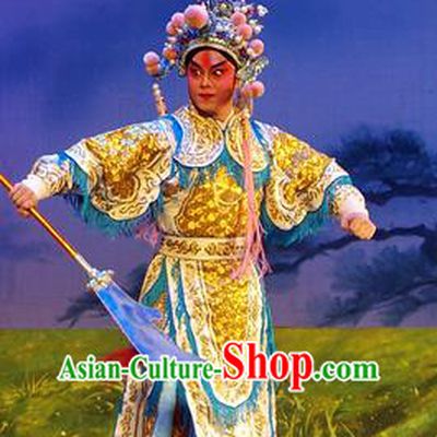 Chinese Guangdong Opera Martial Male Apparels Costumes and Headpieces Traditional Cantonese Opera Wusheng Garment General Armor Clothing