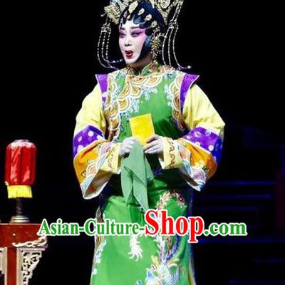 Chinese Cantonese Opera Empress Garment Prince Rui and Concubine Zhuang Costumes and Headdress Traditional Guangdong Opera Apparels Queen Xiaozhuang Green Dress