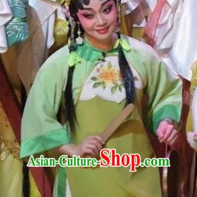 Chinese Cantonese Opera Xiaodan Garment Hua Yue Ying Costumes and Headdress Traditional Guangdong Opera Servant Girl Apparels Yu Lan Dress