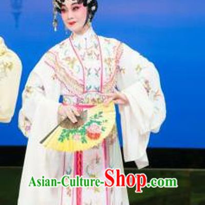 Chinese Cantonese Opera Young Female Garment The Fairy Tale of White Snake Costumes and Headdress Traditional Guangdong Opera Diva Apparels Bai Suzhen Dress
