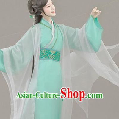 Chinese Traditional Han Dynasty Imperial Consort Green Hanfu Dress Apparels Ancient Royal Princess Historical Costumes and Headpieces for Women