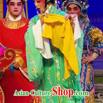 Chinese Cantonese Opera Hua Tan Zheng Dan Garment Costumes and Headdress Traditional Guangdong Opera Imperial Consort Apparels Court Woman Green Dress