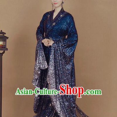 Chinese Traditional Drama Goddess Hanfu Dress Apparels Ancient Fairy Princess Historical Costumes and Headpieces Complete Set for Women